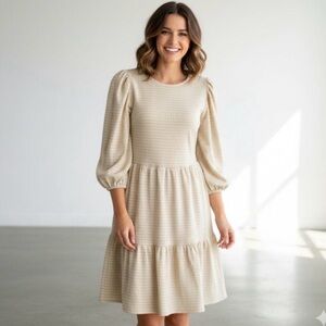 Draper James RSVP Puff Sleeve Tiered Dress w Pockets - M Medium EUC